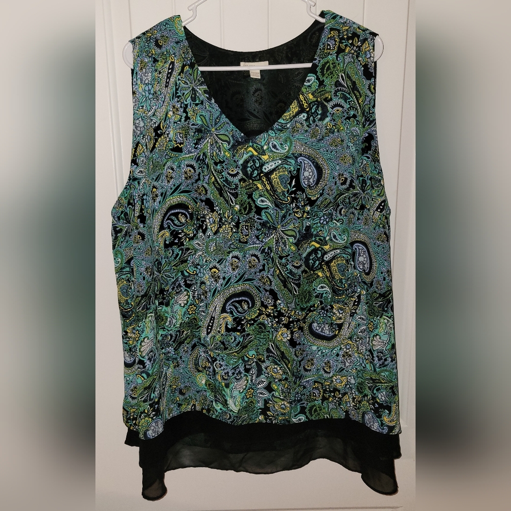 Cato Est 1946 Paisley Print Sleeveless Top - Green and Black Size 24/26